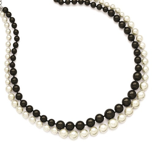 BLACK AND WHITE SHELL PEARL DOUBLE STRAND 18 INCH NECKLACE