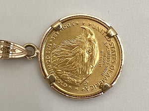 Wideband 14k Gold Diamond Cut Prong Bezel with 22k Gold Liberty Type 2 Coin