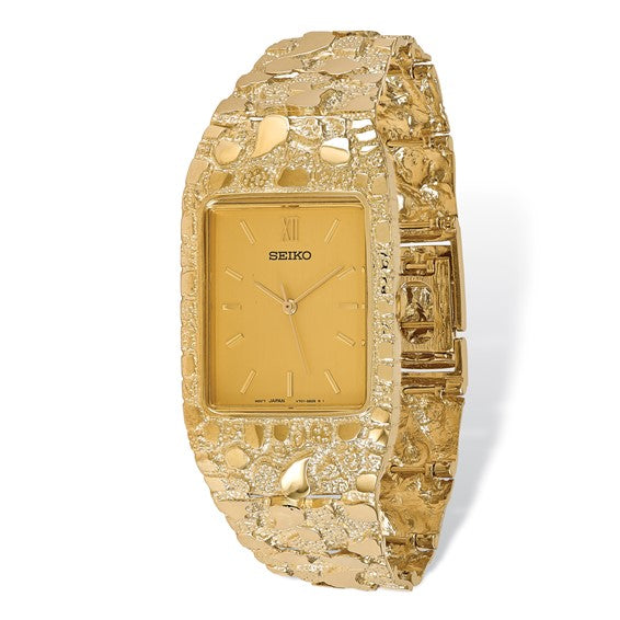 14k Gold Nugget Watch with Champagne Face Dial