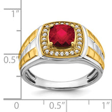 Load image into Gallery viewer, 14k Two-tone Created Ruby and Diamond Mens Ring
