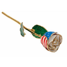 Load image into Gallery viewer, Lacquered Patriotic Rose with Gold Trim
