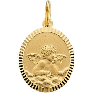 14K Yellow Oval Cherub (Guardian)Angel Medal