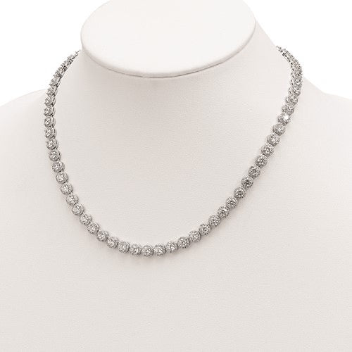 Sterling Silver Rhodium-plated Round Halo CZ Necklace