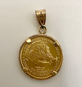 Wideband 14k Gold Diamond Cut Prong Bezel with 22k Gold Liberty Type 2 Coin