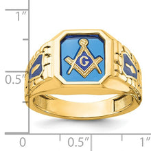 Load image into Gallery viewer, 10K Polished Blue Enamel Lab Created Sapphire Masonic Master Men&#39;s Ring by IBGoodman
