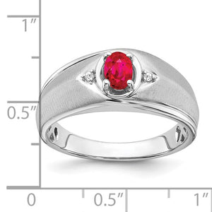 14k White Gold Oval Ruby and Diamond Mens Ring