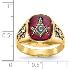 Load image into Gallery viewer, 14k Men&#39;s Synthetic Ruby Masonic Ring
