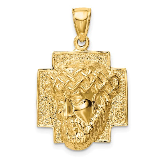 14K Solid Gold Large Jesus Head With Crown Pendant