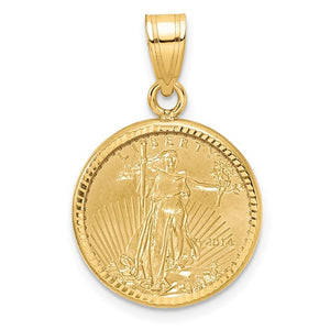 Wideband 14k Gold Diamond Cut Prong Bezel with 22k Gold Liberty Type 2 Coin