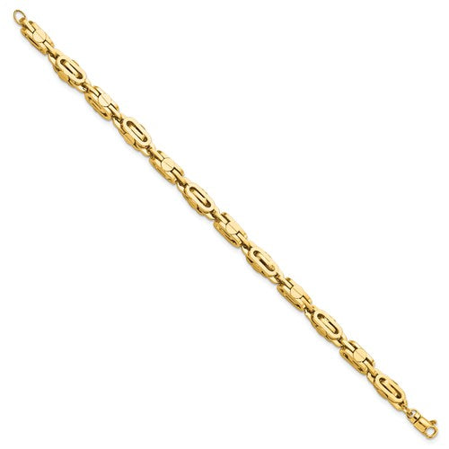 14K Yellow Gold Nail and Rivets Link Masculine Bracelet