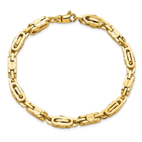 14K Yellow Gold Nail and Rivets Link Masculine Bracelet