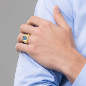 10K Polished Blue Enamel Lab Created Sapphire Masonic Master Men's Ring by IBGoodman