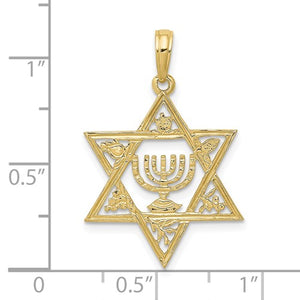 10k Star of David with Menorah Pendant