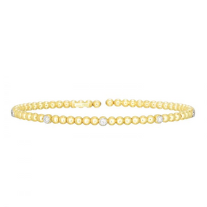 14K Gold Popcorn Bead Cuff With Diamonds