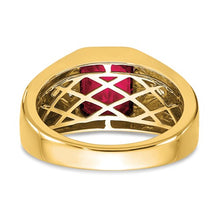 Load image into Gallery viewer, 14k Emerald-cut Created Ruby and Diamond Mens Ring
