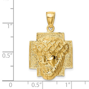 14K Solid Gold Large Jesus Head With Crown Pendant