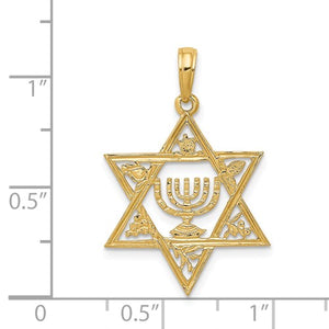 14K Star of David with Menorah Pendant
