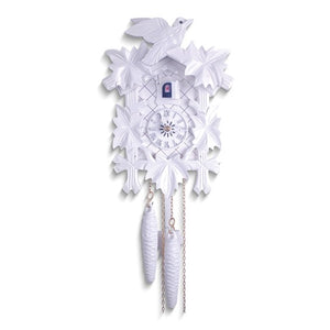 Bird with Five Leaves All White Cuckoo Clock