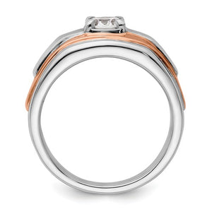 Man’s 14k white and rose ring with lab created diamond