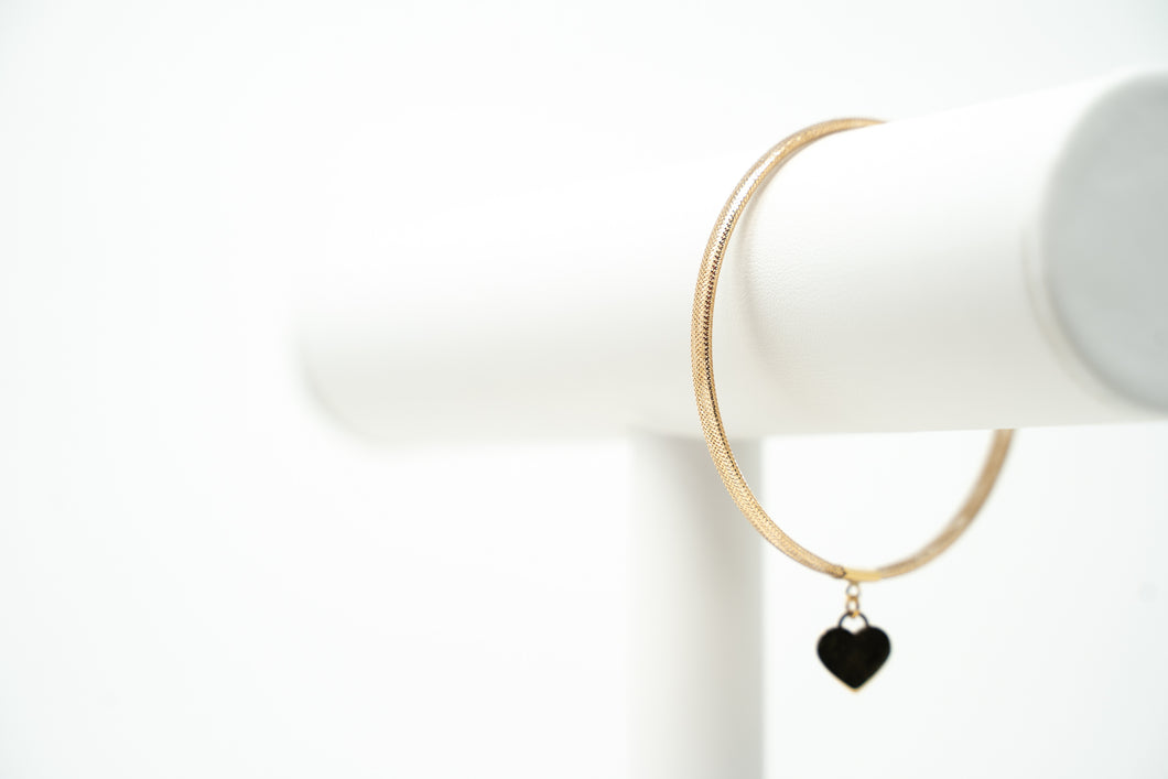 14k Gold Stretch Heart Tag Bracelet
