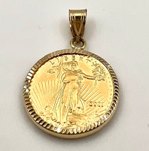 Load image into Gallery viewer, Wideband 14k Gold Diamond Cut Prong Bezel with 22k Gold Liberty Type 2 Coin
