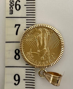 Wideband 14k Gold Diamond Cut Prong Bezel with 22k Gold Liberty Type 2 Coin