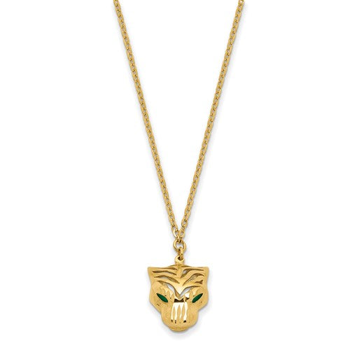 14k Polished Diamond Cut Green Enamel Tiger Necklace with free gift