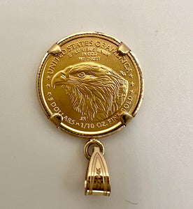 Wideband 14k Gold Diamond Cut Prong Bezel with 22k Gold Liberty Type 2 Coin