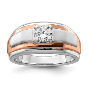 Man’s 14k white and rose ring with lab created diamond