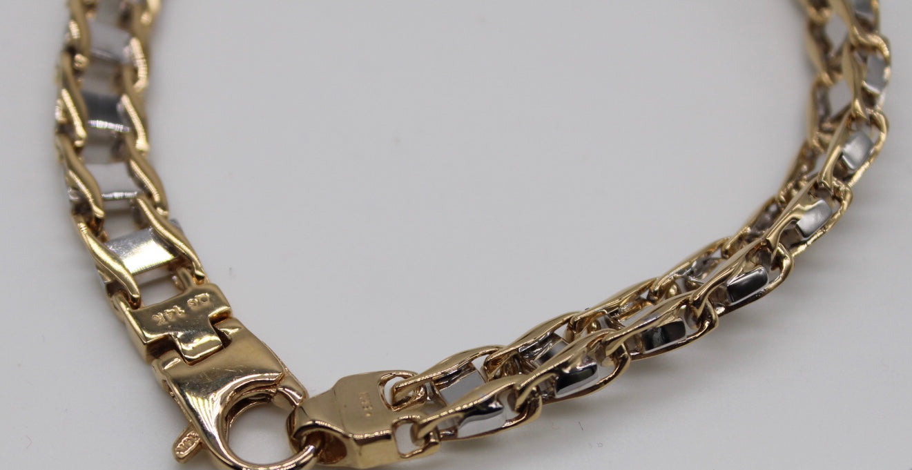 14k Two-Tone Railroad Link Man's Bracelet