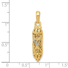 Load image into Gallery viewer, 14K with White Rhodium Mezuzah with Shin Charm
