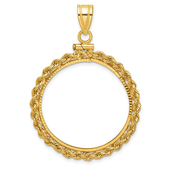 14k Rope Diamond-cut Screw Top Coin Bezel Pendant