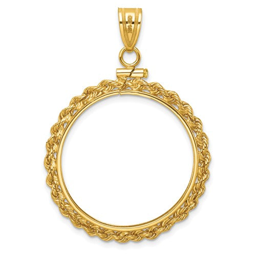 14k Rope Diamond-cut Screw Top Coin Bezel Pendant