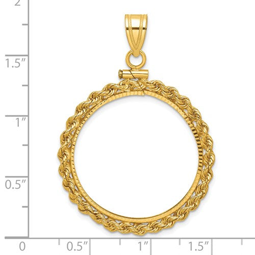 14k Rope Diamond-cut Screw Top Coin Bezel Pendant