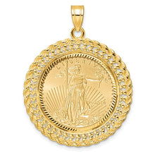 Load image into Gallery viewer, 22k 1/4oz American Eagle Coin mounted in 14k Double Row Coin Holder Pendant

