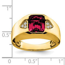 Load image into Gallery viewer, 14k Emerald-cut Created Ruby and Diamond Mens Ring
