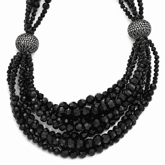 Jackie Kennedy Black Bead Multi-strand Necklace