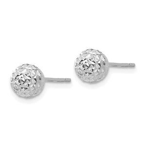 14k White Gold Diamond Cut Ball Earrings