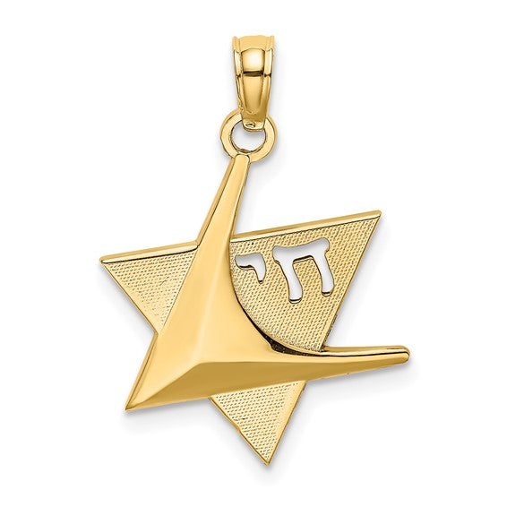 14K Polished Star Of David with Chai Charm