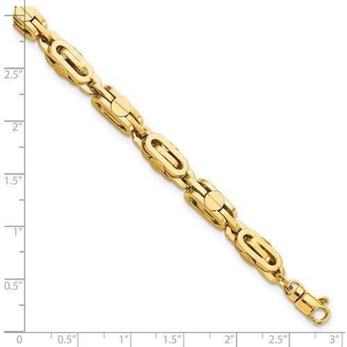 14K Yellow Gold Nail and Rivets Link Masculine Bracelet