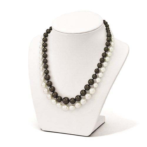 BLACK AND WHITE SHELL PEARL DOUBLE STRAND 18 INCH NECKLACE