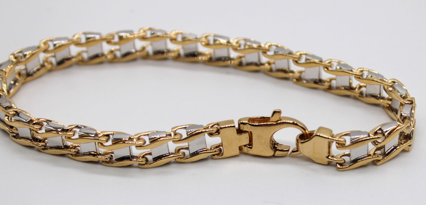 14k Two-Tone Railroad Link Man's Bracelet