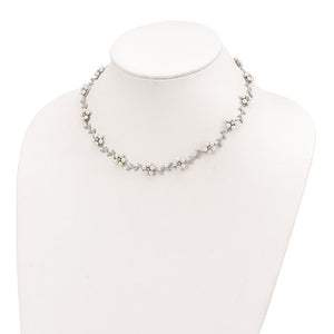Sterling Silver Freshwater Cultured Pearl and CZ Floral Necklace