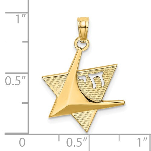 14K Polished Star Of David with Chai Charm