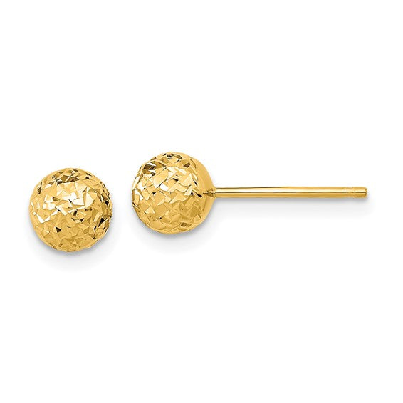 14k Gold Diamond Cut Ball Earrings