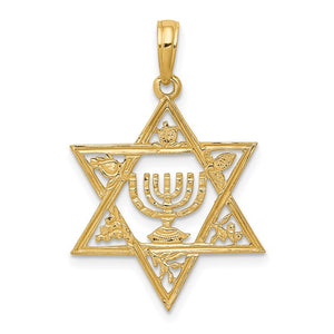 14K Star of David with Menorah Pendant