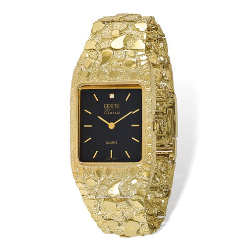 14k Gold Nugget Watch with Black Face Dial