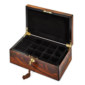 Tiger Wood Veneer Matte Finish with Inlay Design Locking Jewelry Box