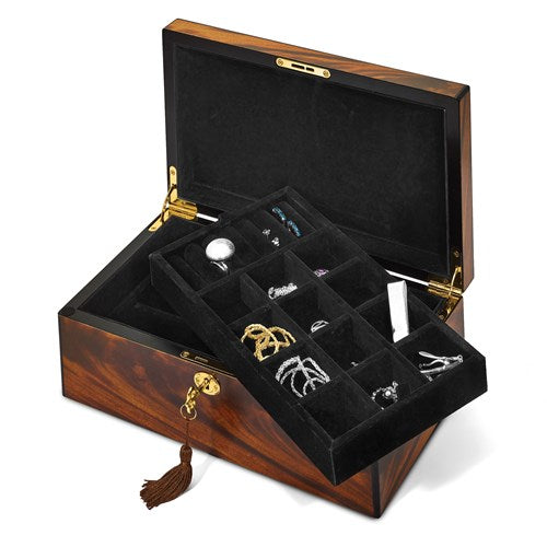 Tiger Wood Veneer Matte Finish with Inlay Design Locking Jewelry Box