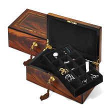 Load image into Gallery viewer, Tiger Wood Veneer Matte Finish with Inlay Design Locking Jewelry Box

